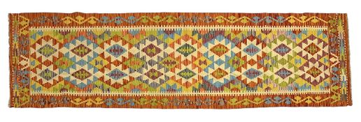 Chobi kilim multi-coloured geometric design runner