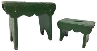 Two 19th century green painted pine vernacular stools