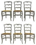 20th century set of six painted hardwood French design dining chairs