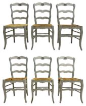 20th century set of six painted hardwood French design dining chairs