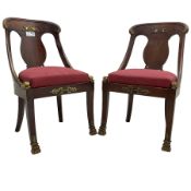 Pair of French Empire mahogany spoon0back side chairs