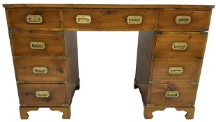 Late 20th century yew wood military design twin pedestal desk