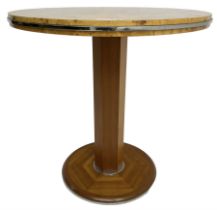 Art Deco design maple and cherry wood pedestal table