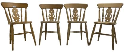 Set of four 20th century beech farmhouse kitchen chairs