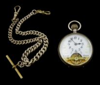 Early 20th century silver open face keyless 8 Days pocket watch