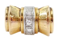 Mid-late 20th century European gold and platinum diamond abstract bow ring