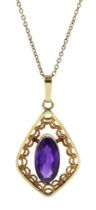 9ct gold single stone oval cut amethyst pendant necklace