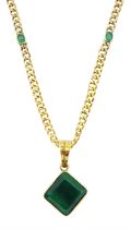 Gold single stone square cut emerald pendant
