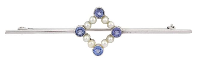 Early 20th century pearl and milgrain set blue stone brooch