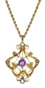 Edwardian 9ct gold seed pearl pendant