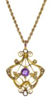 Edwardian 9ct gold seed pearl pendant