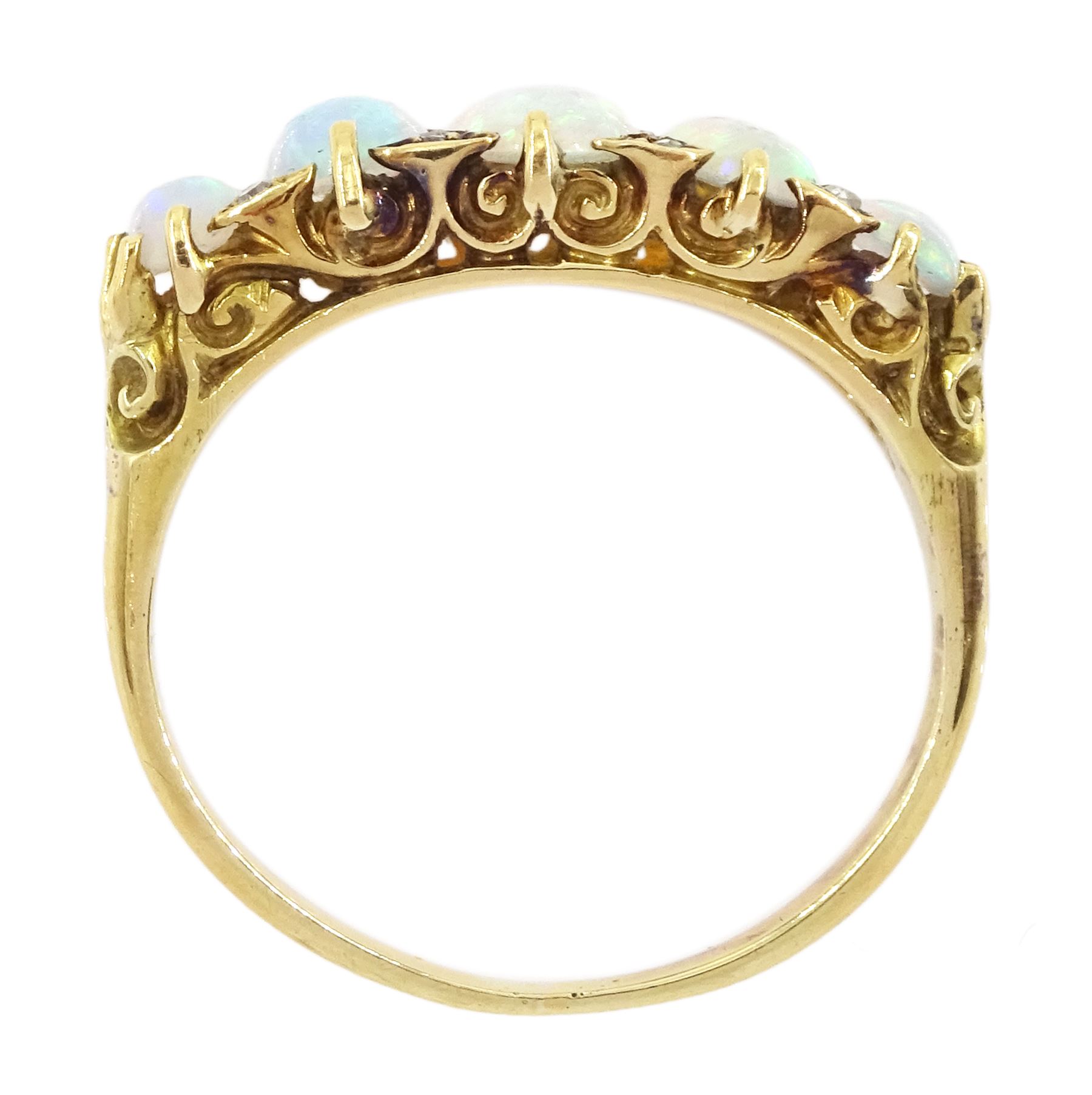 Early 20th century 15ct gold five stone graduating opal ring - Image 4 of 4