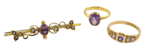 Early 20th century 18ct gold single stone amethyst ring