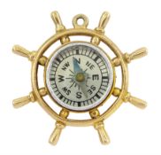 Gold ship's wheel compass pendant / charm
