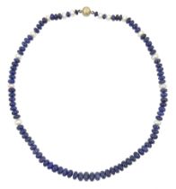 Single strand graduating sapphire and pearl necklace