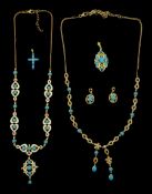 Silver-gilt turquoise jewellery including two necklaces