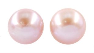 Pair of 9ct gold pink / peach pearl stud earrings