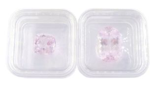 Two loose kunzite stones including 26.70 carat oval cut and a 13.40 carat cushion cut