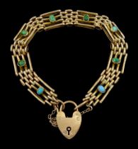 Early 20th century 9ct rose gold turquoise set four bar link bracelet