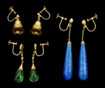 Pair of 9ct bell screw back earrings and two pairs of pendant stone set earrings