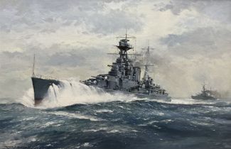 Roger H Middlebrook (British 1929 -): 'HMS Hood in Heavy Seas in the Atlantic'