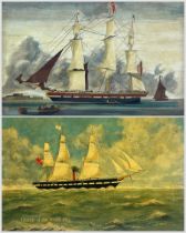 English School (20th Century): 'Queen of the South - 1852' ship portrait together with another simil