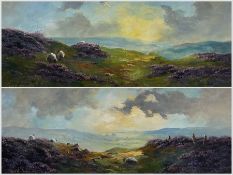 Lewis Creighton (British 1918-1996): Sheep Grazing Amongst Heather Moorland