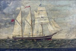 English School (20th Century): 'Katie 120 Tons - A Three Masted Schooner of Portmadoc Trading in the