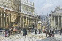 John Sutton (British 1935-): Street Scene Outside the Bank of England