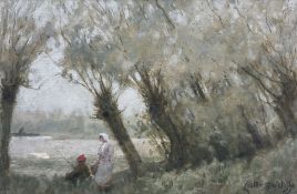 Lester Sutcliffe (British 1848-1933): Fly Fisherman and Wife by the River