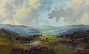 Lewis Creighton (British 1918-1996): Rams in a Heather Moorland Landscape