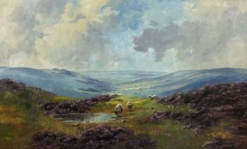 Lewis Creighton (British 1918-1996): Rams in a Heather Moorland Landscape