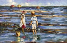 Impressionist School (Late 20th century): Children Wading on the Beach