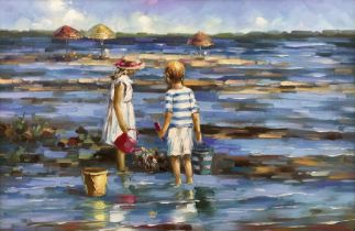 Impressionist School (Late 20th century): Children Wading on the Beach