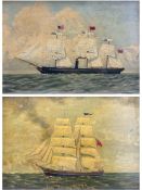 English School (20th Century): Ship's Portraits - 'City of New York' and 'Brig Fletwing at Portmadoc