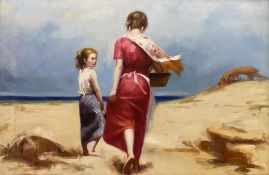 Impressionist School (Late 20th century): Young Ladies on the Beach