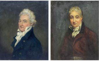 English School (Early 19th century): Double Sided Portrait of a Father and Son in Regency Dress