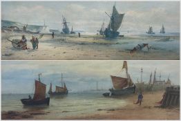 John Francis Branegan (British 1843-1909): 'Grimsby’ and ‘Midday Coast off Sussex’ pair watercolours