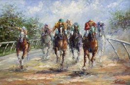 Impressionist School after LeRoy Neiman (American 1921-2012): Racing Horses