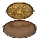 Edwardian twin handled oval marquetry tray