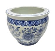 Large blue and white jardiniere