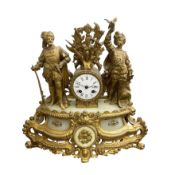 French - late 19th century 8-day mantle clock in a spelter case with alabaster panels