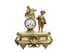 French - mid 19th century 8-day mantle clock with a gilt spelter case and alabaster panels