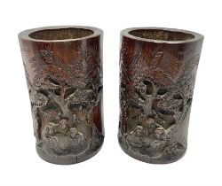 Pair of Chinese carved bamboo brush pots