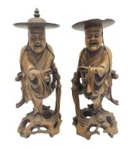 Pair of Japanese carved wooden figures