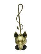 Brass fox mask and hunting whip door stop