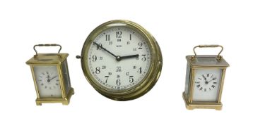 Two 20th century French carriage clocks and a Smiths ships wall clock