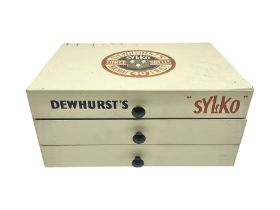 Mid 20th century Dewhurst's 'Sylko' advertising counter top three drawer chest