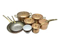 Set of Ruffoni copper pans with brass handles