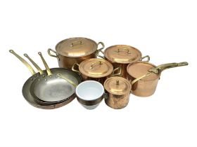 Set of Ruffoni copper pans with brass handles